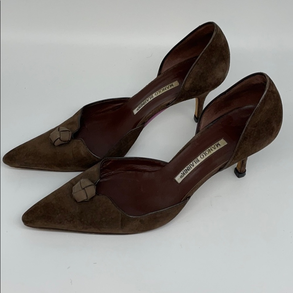 Chocolate suede Manolo Blahnik pumps as is sz 8.5